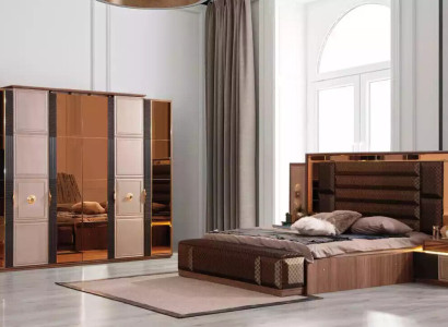 Bedroom furniture complete e luxury bed set 4 pieces double bed brown fabric